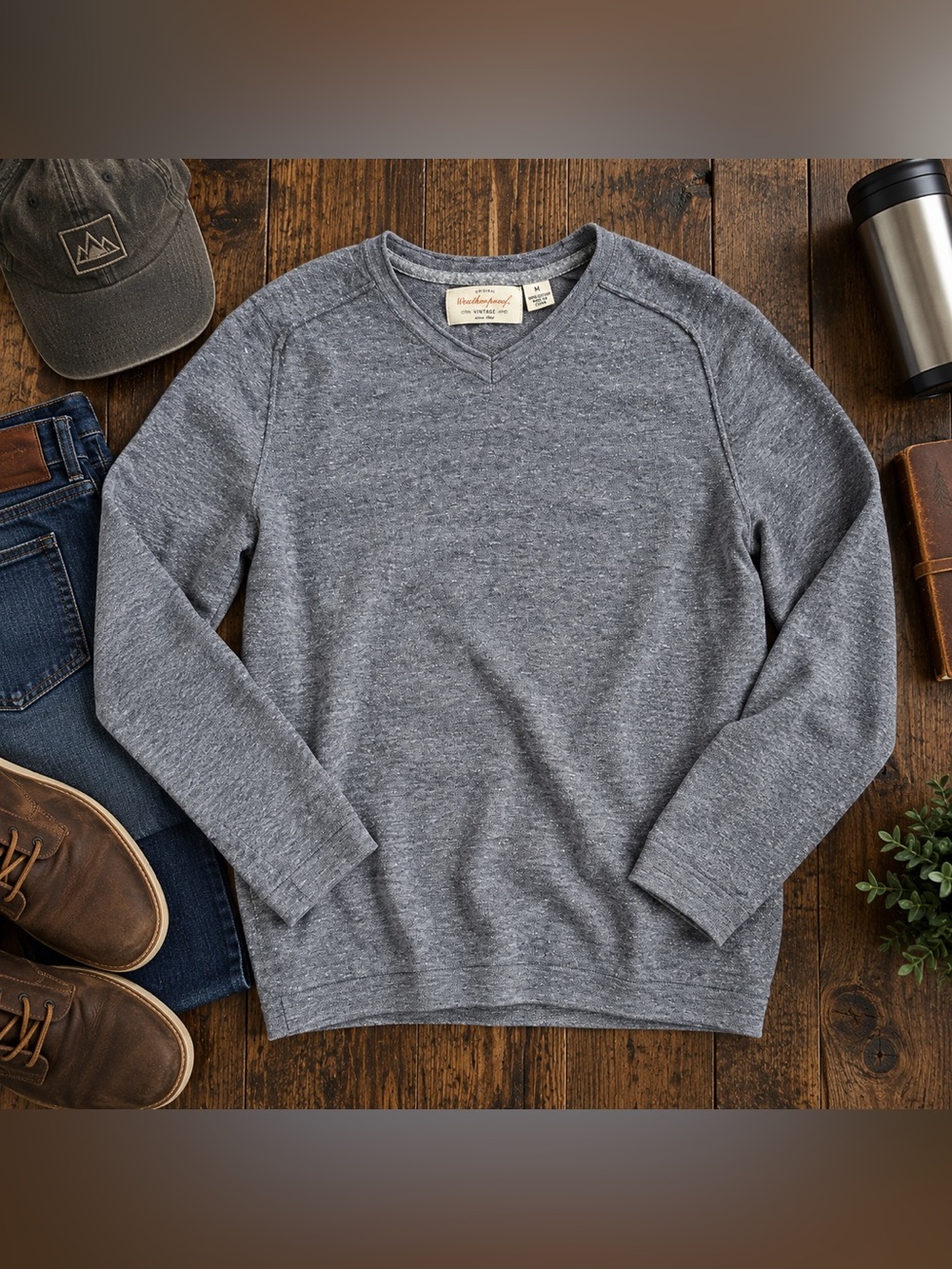 Weatherproof Vintage Men’s Gray 100% Cotton V-Neck Pullover Sweater Size M